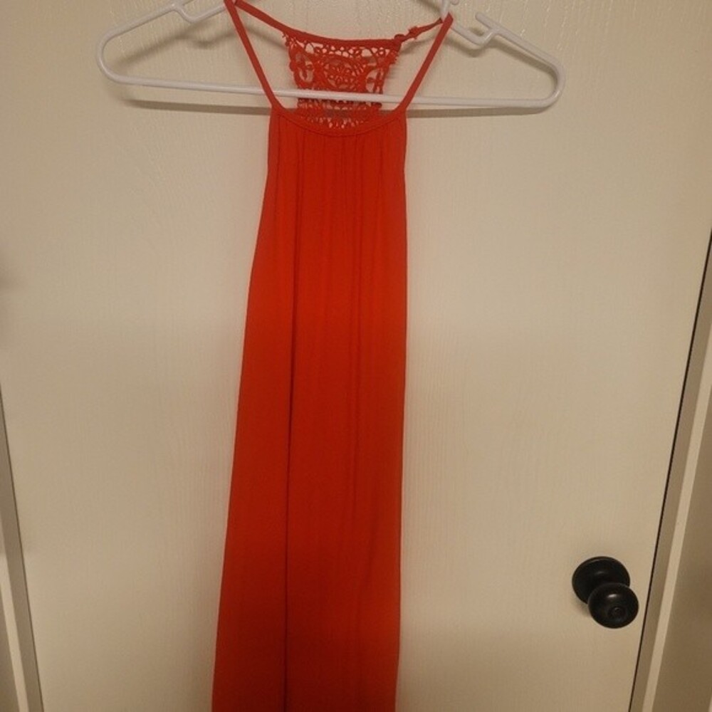 womens very thin strapped pinkish/red Lace back dress